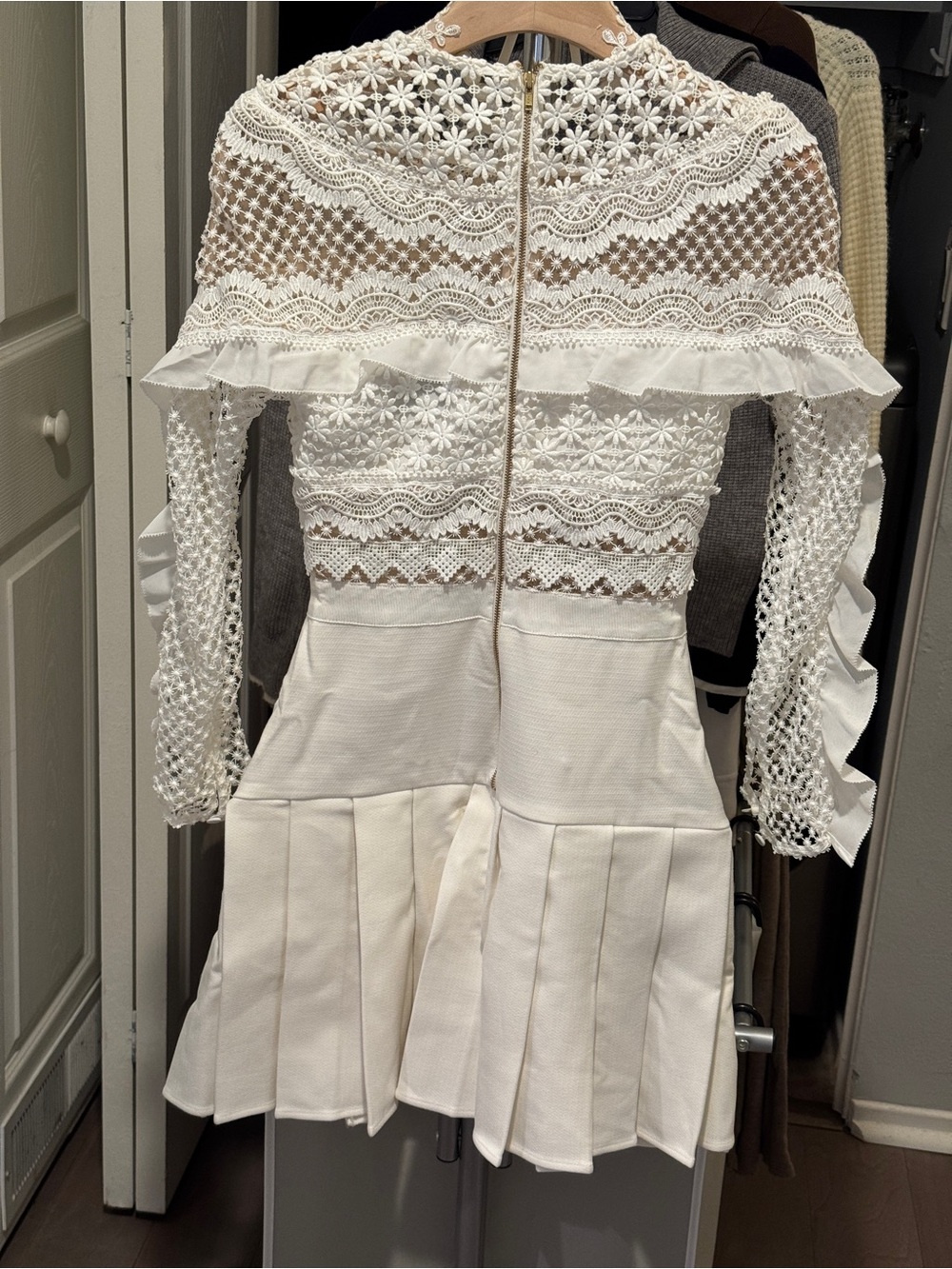 Self-Portrait White Crochet Lace Long-Sleeve Mini Dress - Picture 2 of 3